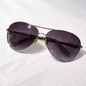 Oliver Peoples Aviator Sunglasses Silver Frame Purple Lenses Checkered Arms